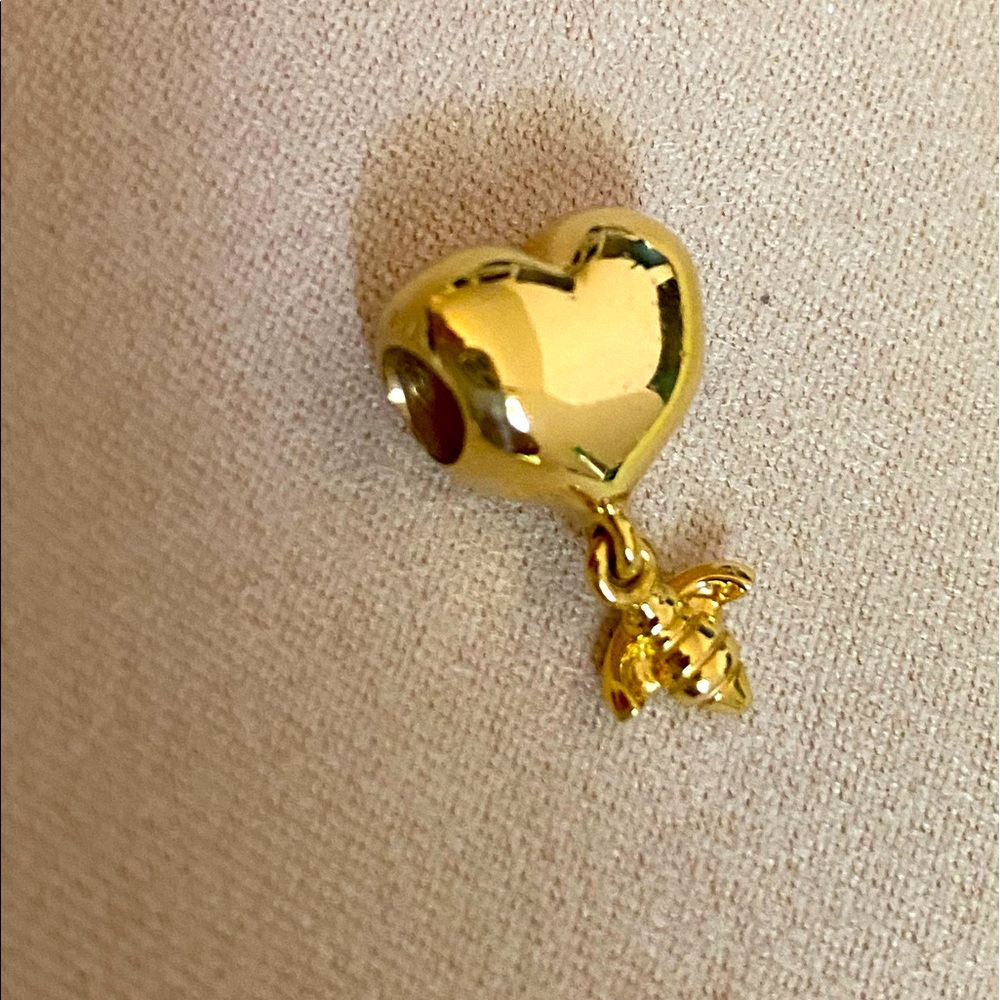 Pandora gold plated heart and honeybee charm